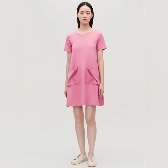 COS Blush Rose A Line T Shirt Swing Dress With Oversized Pockets S - Picture 8 of 15